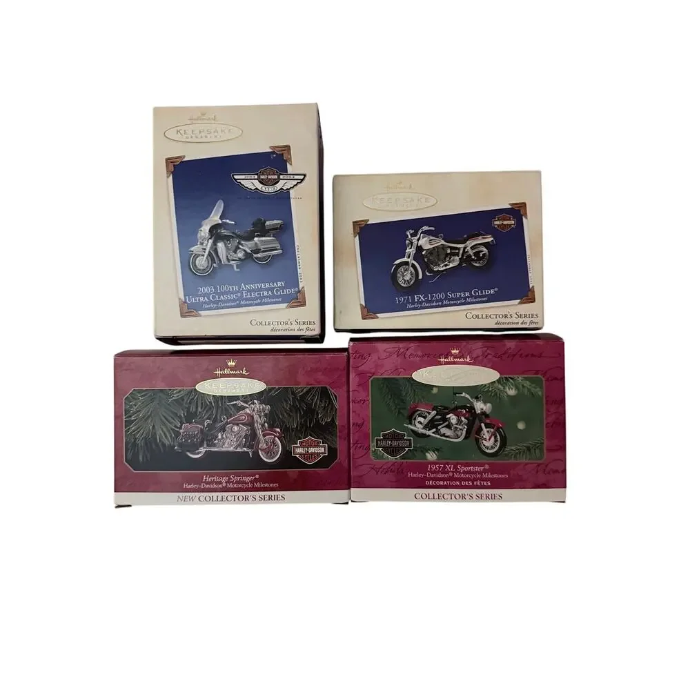 Vintage Hallmark Harley Davidson Ornament Lot Die-Cast Motorcycle Bundle (4)